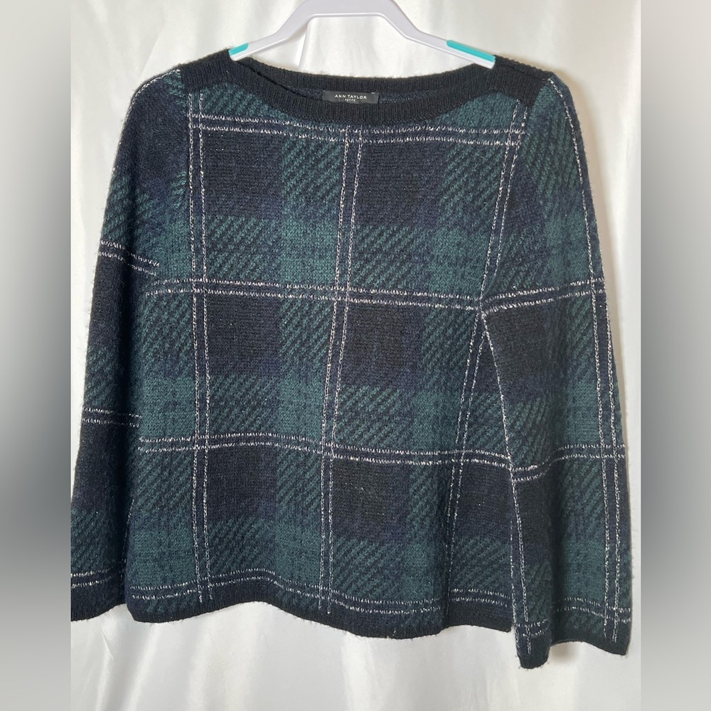 Vintage Ann Taylor Petites Women’s Size M Petite Green Plaid Pullover Classic